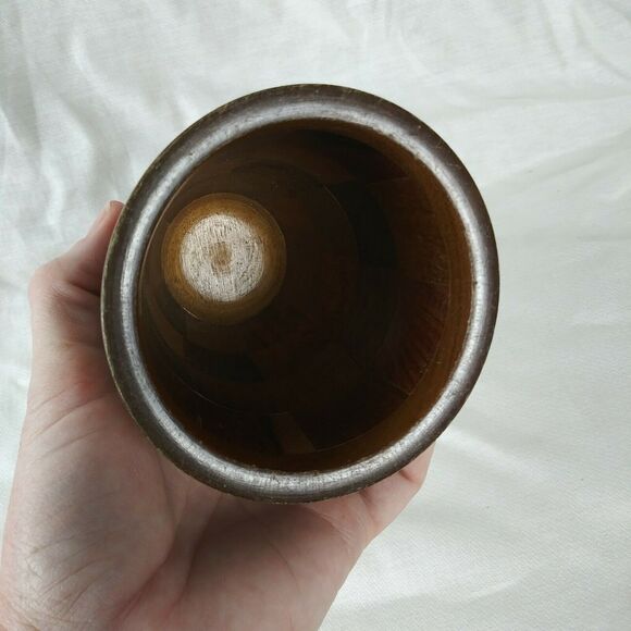 Handmade Wood Checkerboard Pattern Drinking Cup - Picture 4 of 6